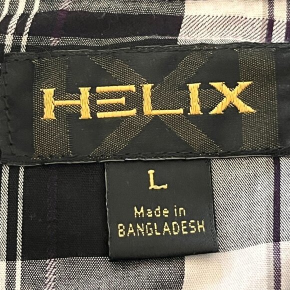 Helix Button Up Shirt Mens L Black White Checkered Plaid Western Roll Up Cuffs - Picture 4 of 12